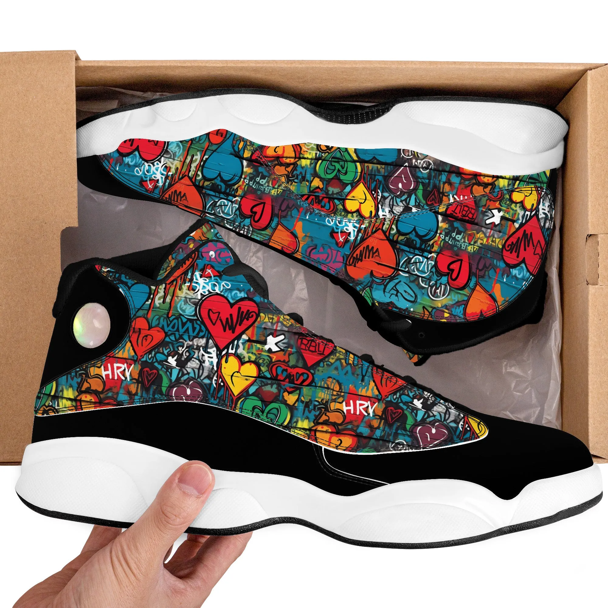 3D Wall Art Graffiti Style Hearts High-Performance Basketball Shoes