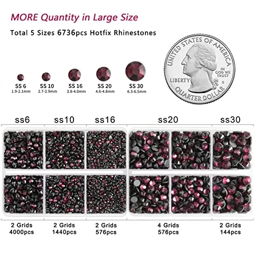 6736pcs Hotfix Rhinestones Flatback,Navy Blue Rhinestones for Crafts Clothes Mixed 5 Sizes, Hotfix Crystals with Tweezers and Wax Pencil Kit, SS6-SS30,Montana