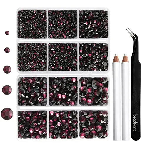 6736pcs Hotfix Rhinestones Flatback,Navy Blue Rhinestones for Crafts Clothes Mixed 5 Sizes, Hotfix Crystals with Tweezers and Wax Pencil Kit, SS6-SS30,Montana