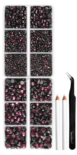 6736pcs Hotfix Rhinestones Flatback,Navy Blue Rhinestones for Crafts Clothes Mixed 5 Sizes, Hotfix Crystals with Tweezers and Wax Pencil Kit, SS6-SS30,Montana