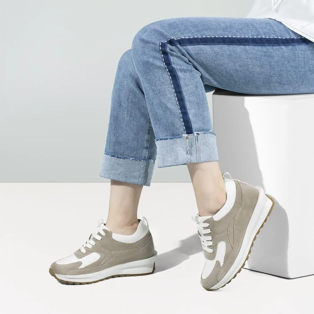 7 CM/2.76 Inches CMR CHAMARIPA Height Increasing Wedge Sneakers for Women - Khaki Elevator Shoes