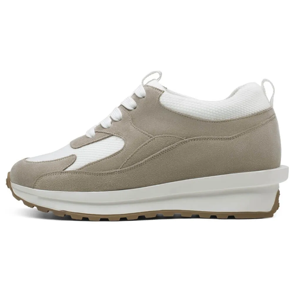 7 CM/2.76 Inches CMR CHAMARIPA Height Increasing Wedge Sneakers for Women - Khaki Elevator Shoes