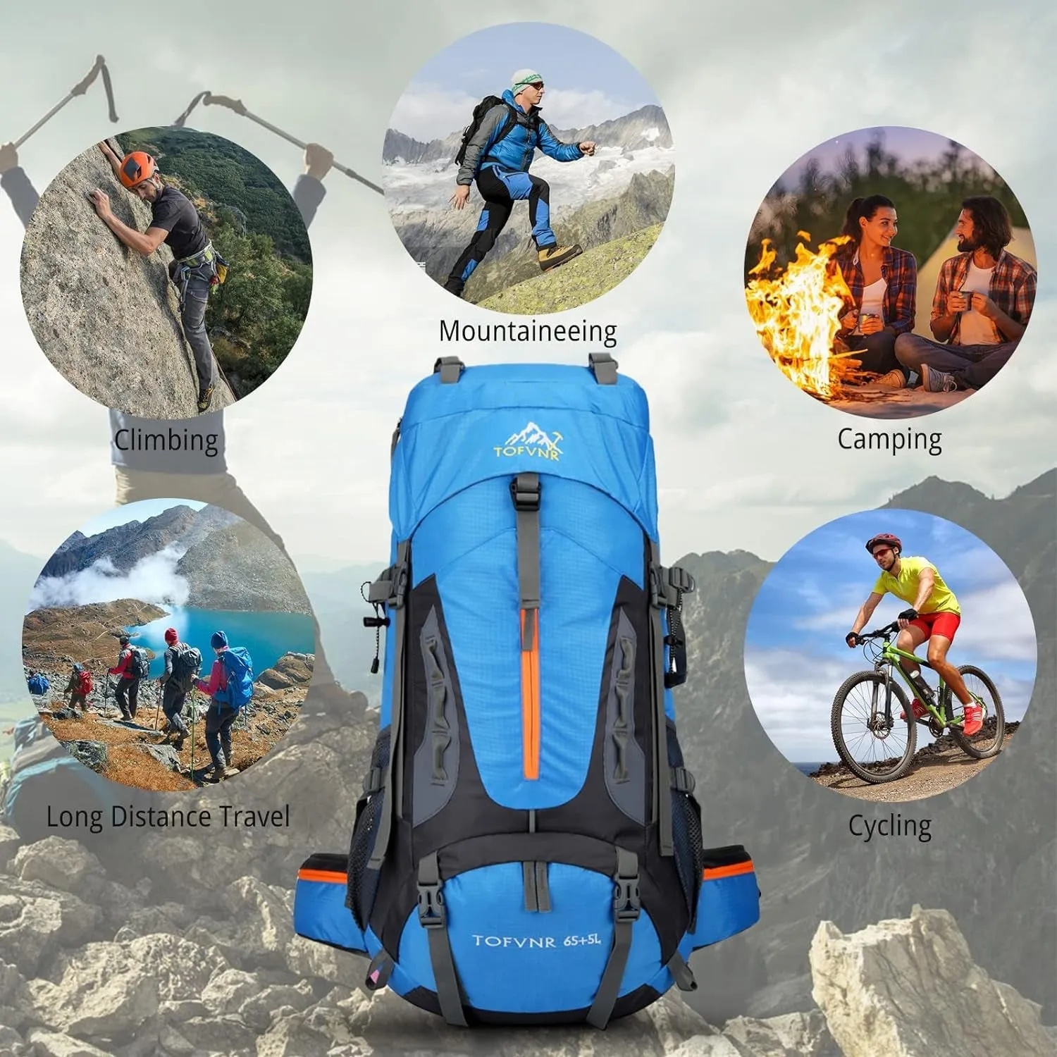 70L Large Camping Hiking Backpack, Lightweight Nylon Trekking Rucksack