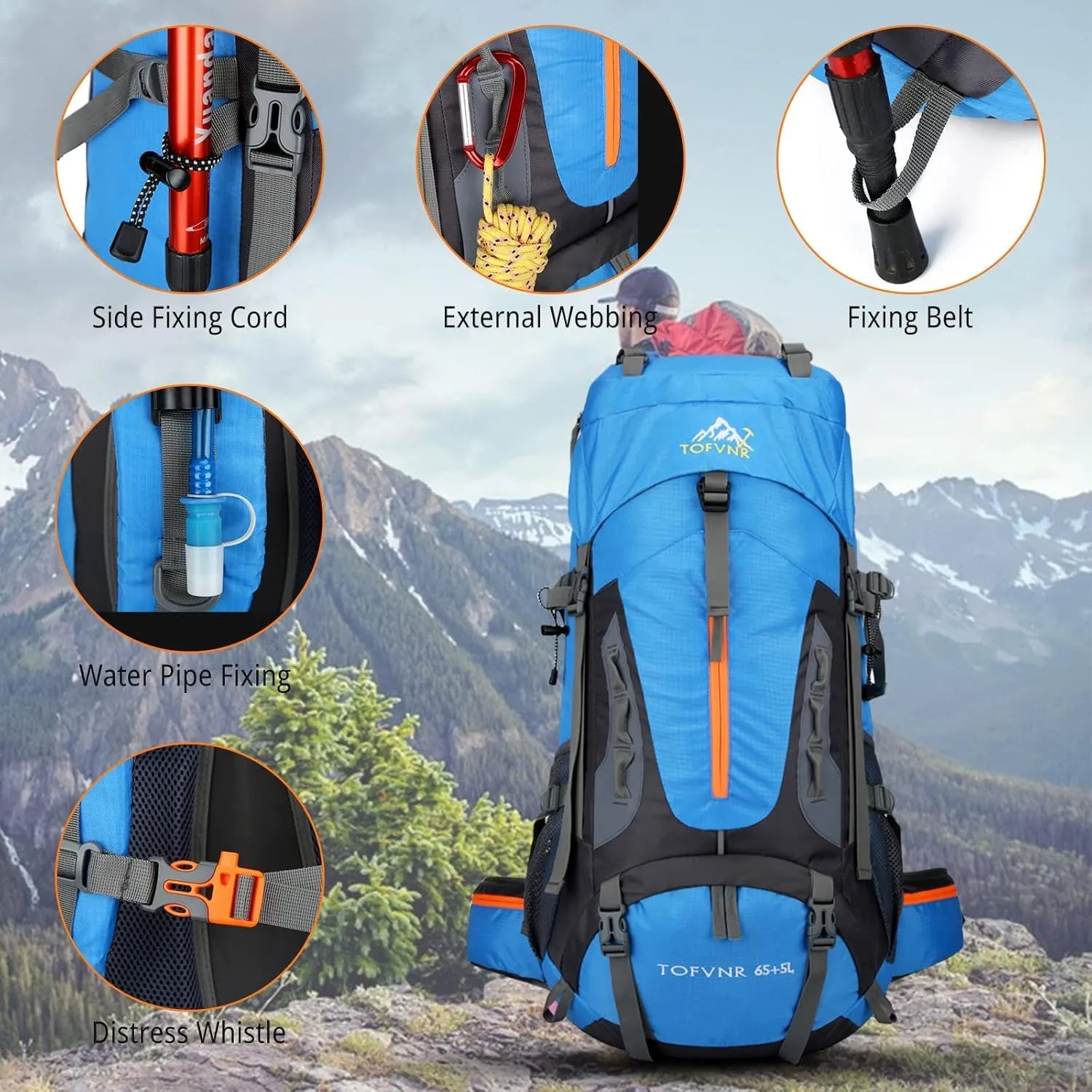 70L Large Camping Hiking Backpack, Lightweight Nylon Trekking Rucksack