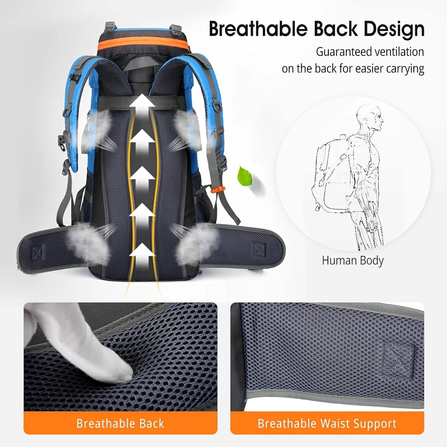 70L Large Camping Hiking Backpack, Lightweight Nylon Trekking Rucksack