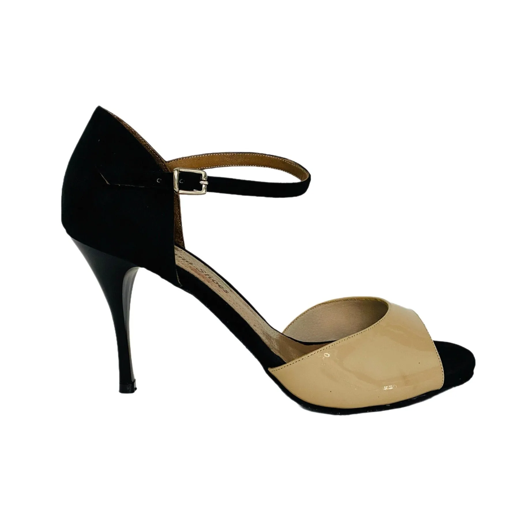 Almond - Nude Patent & Black Suede Tango Shoes