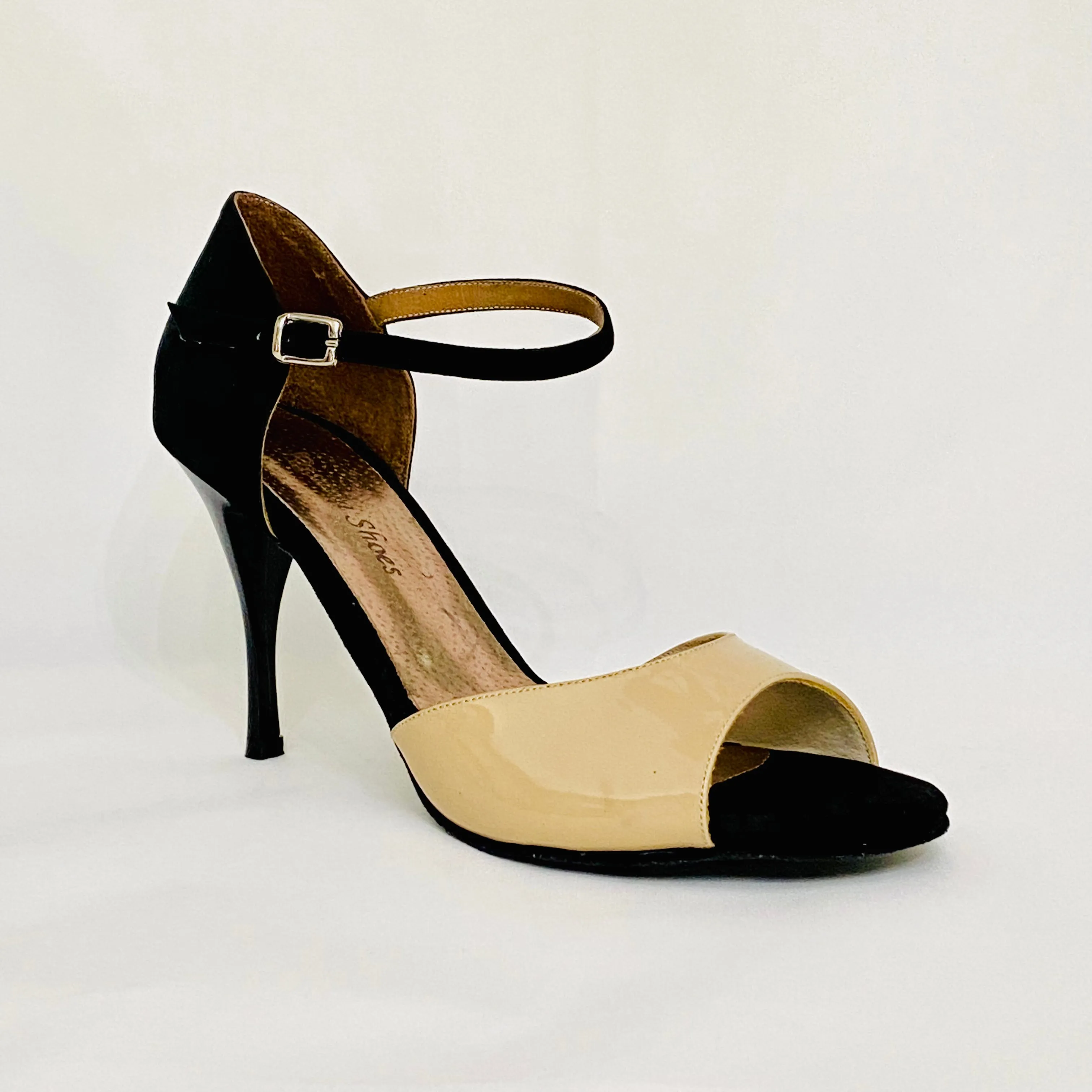Almond - Nude Patent & Black Suede Tango Shoes