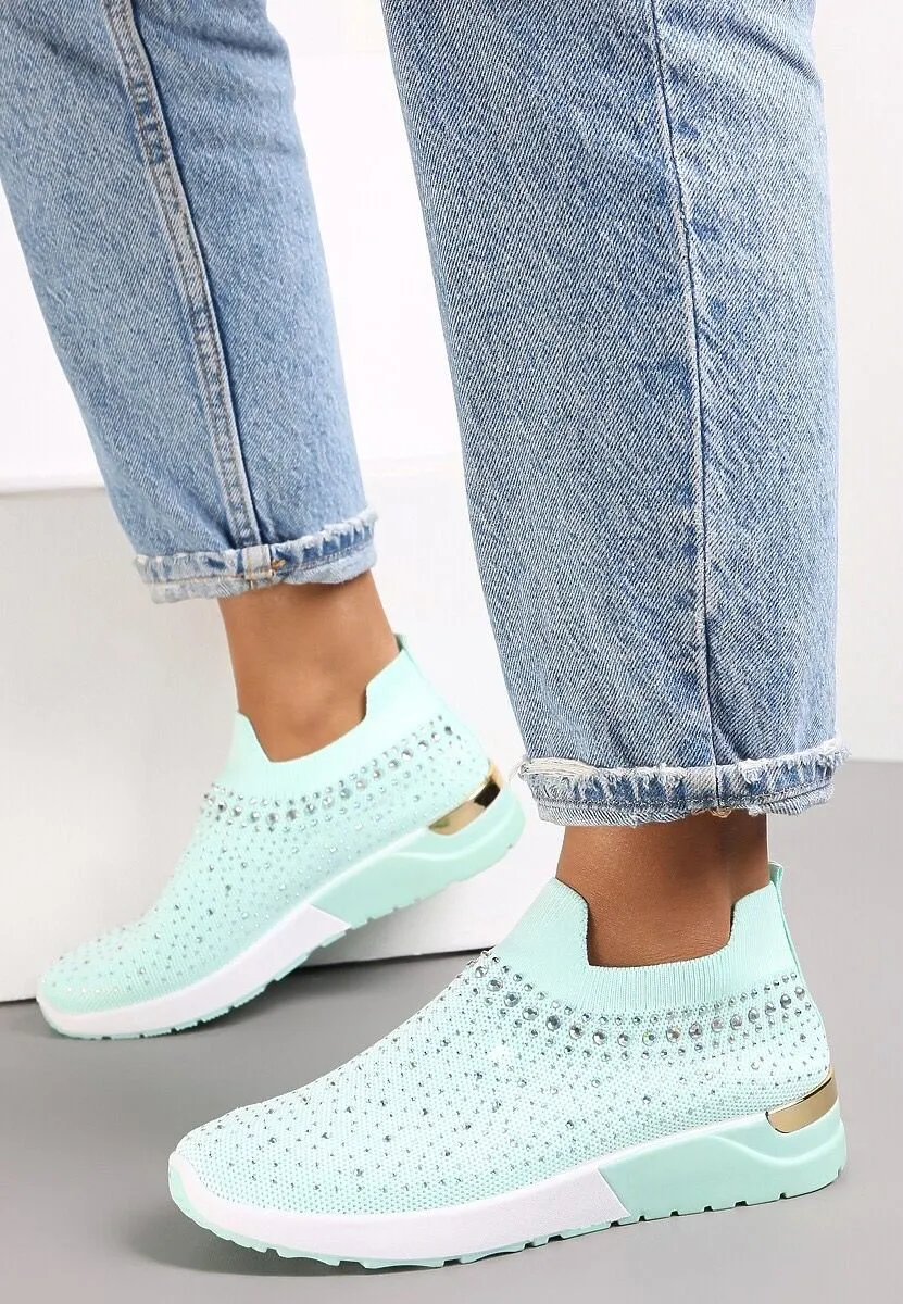 AQUA DIAMANTE DETAIL SLIP ON TRAINERS SHOES