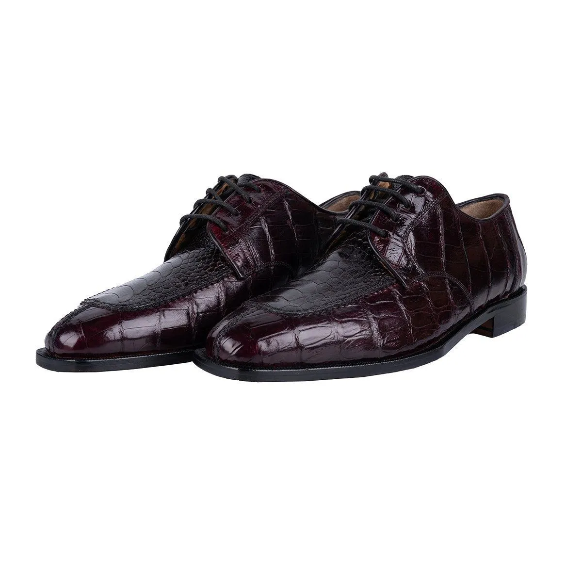 Belvedere Formal Lace Ups Croc Embossed Leather Burgundy Colour For Men