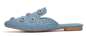 Cape Robbin Flat Mule Sierra Rhinestone Stud Detail Pointed Toe Slip On Flats