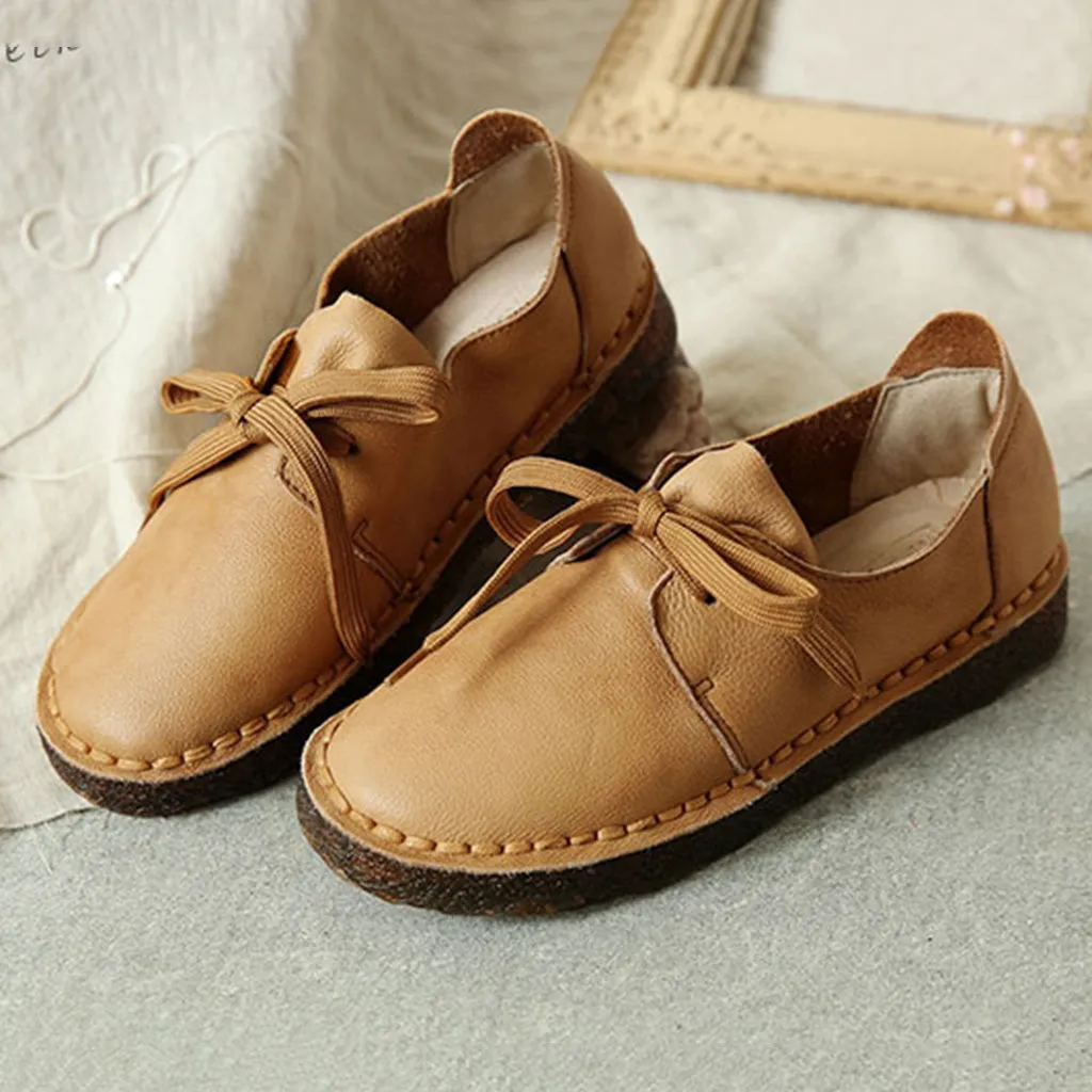 Casual Soft Bottom Leather Flat Retro Shoes