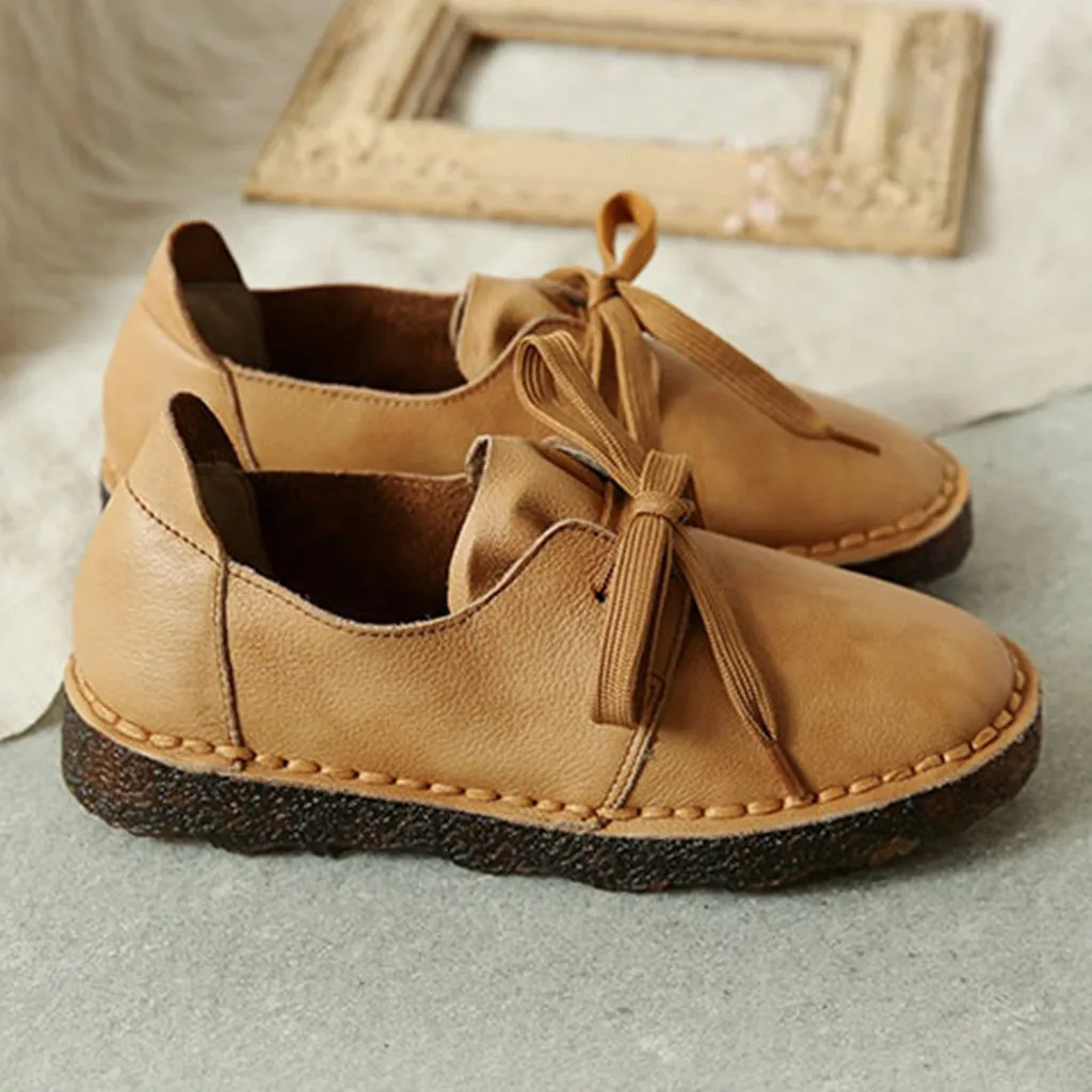 Casual Soft Bottom Leather Flat Retro Shoes