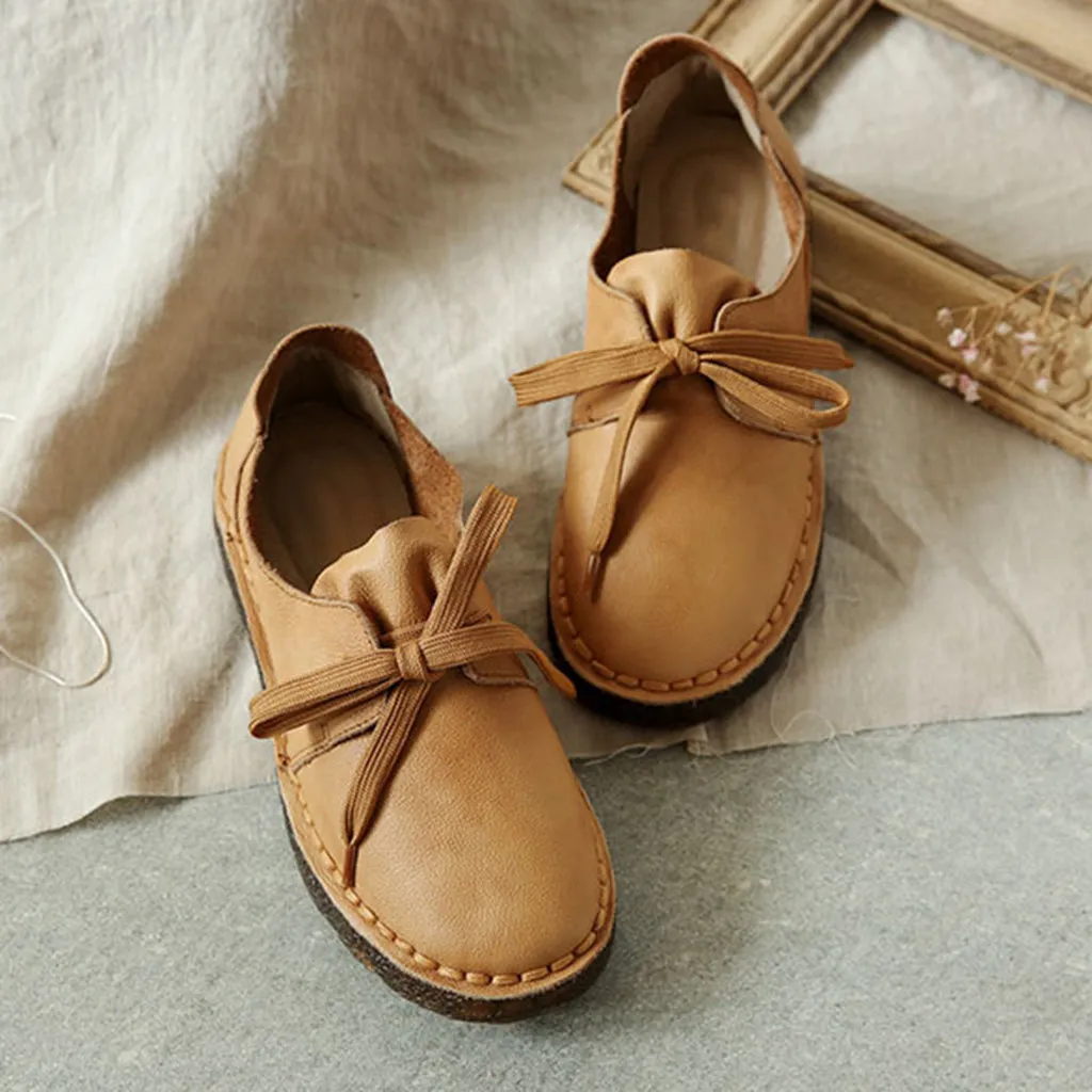 Casual Soft Bottom Leather Flat Retro Shoes