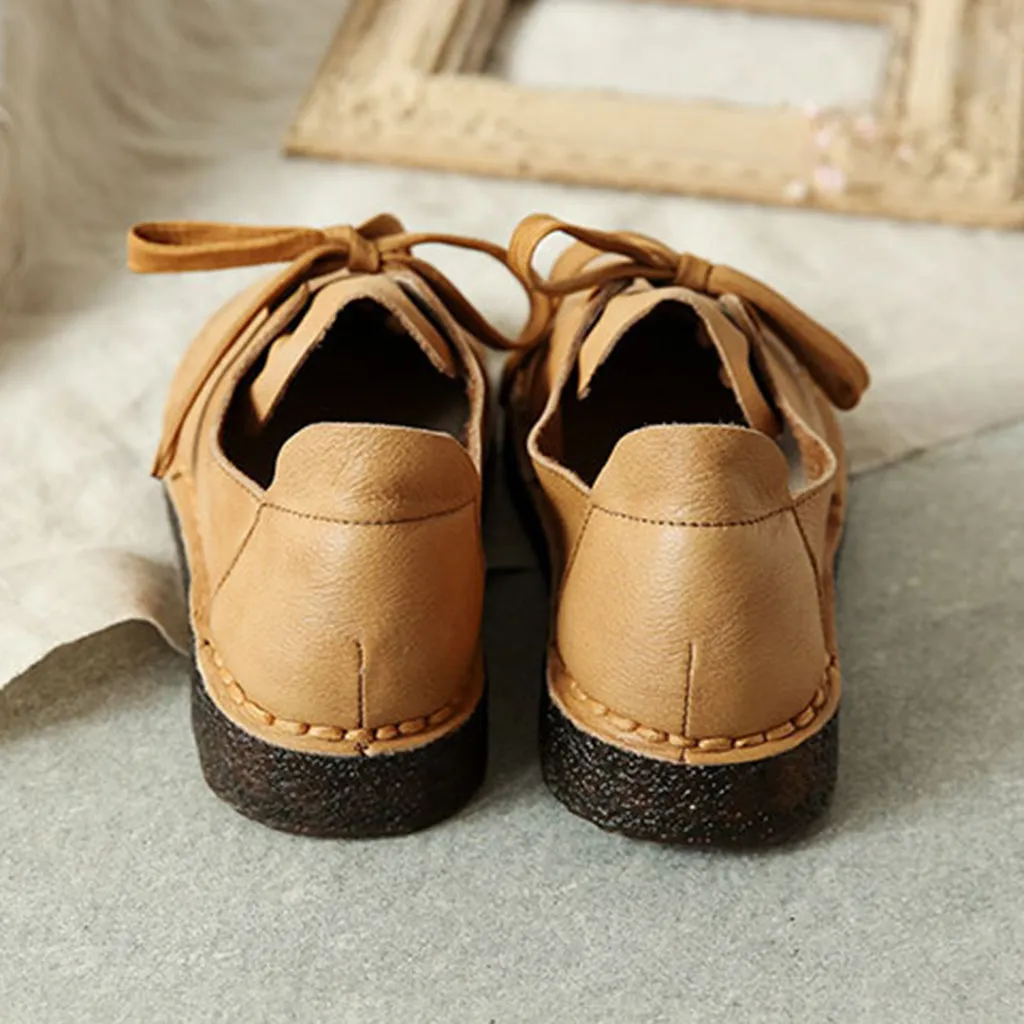 Casual Soft Bottom Leather Flat Retro Shoes