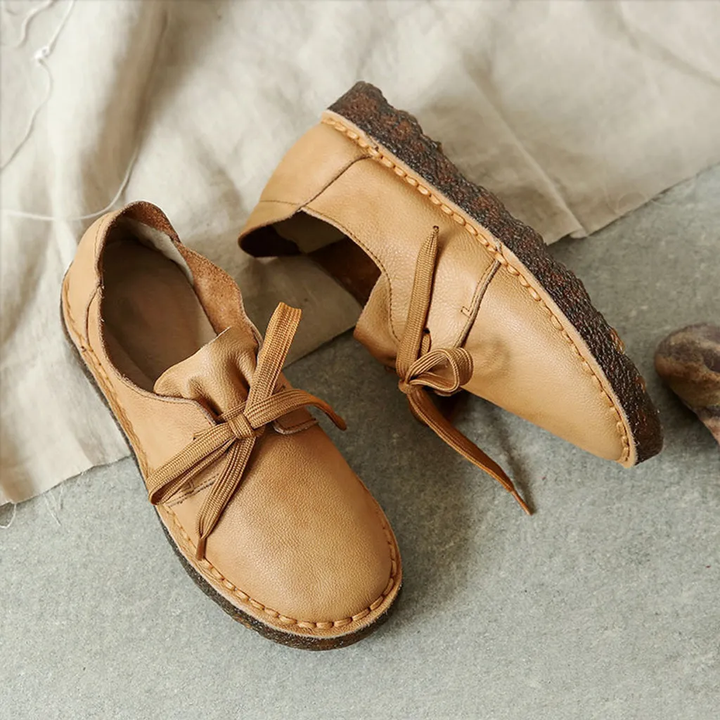 Casual Soft Bottom Leather Flat Retro Shoes