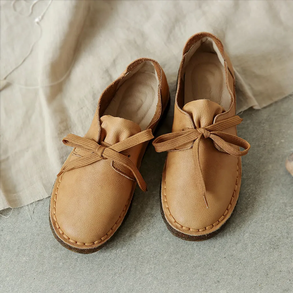 Casual Soft Bottom Leather Flat Retro Shoes