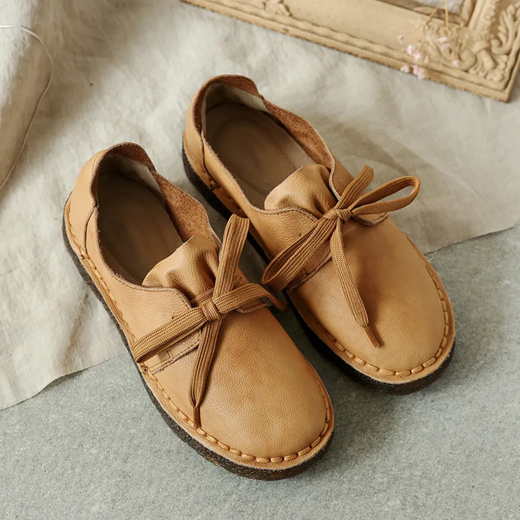 Casual Soft Bottom Leather Flat Retro Shoes
