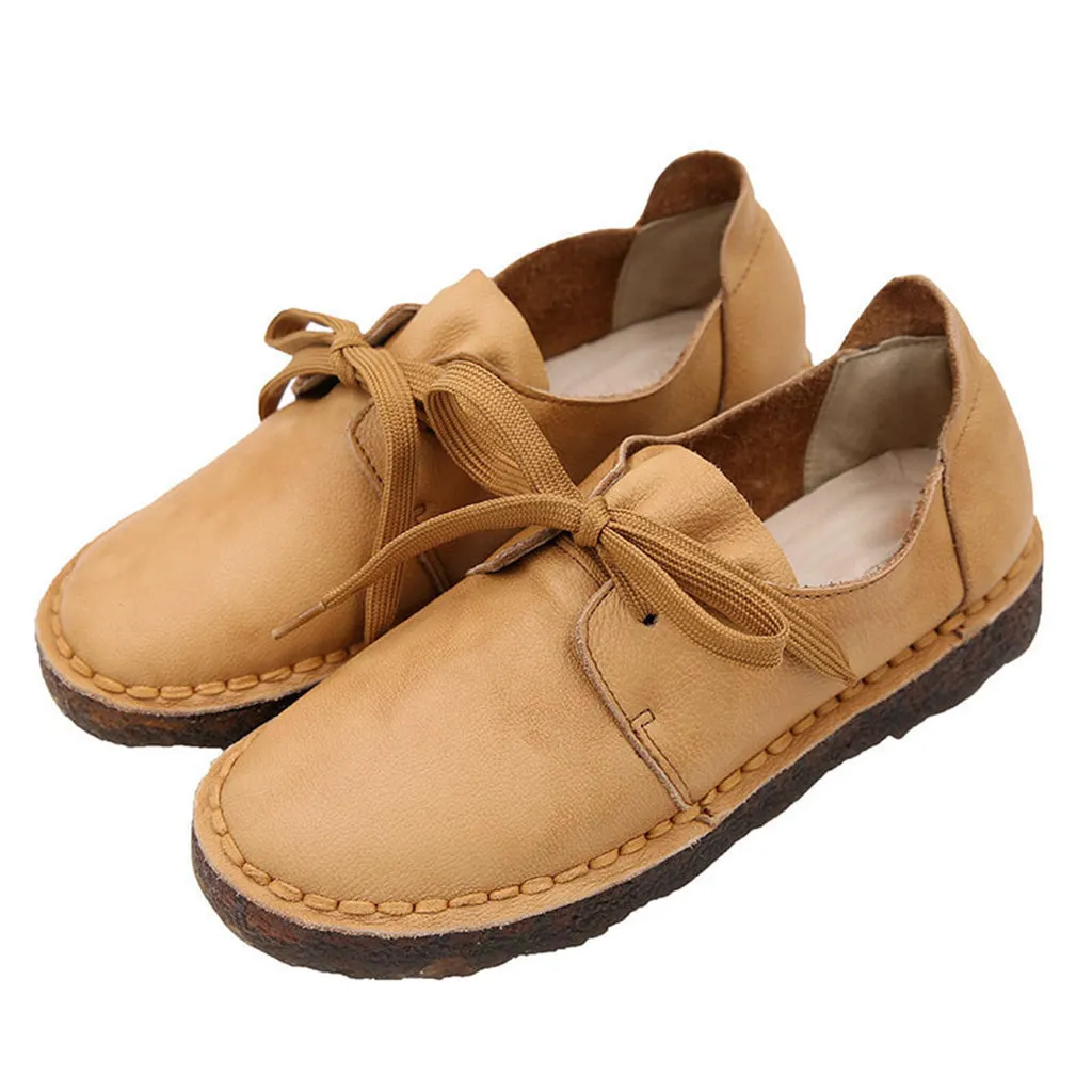 Casual Soft Bottom Leather Flat Retro Shoes