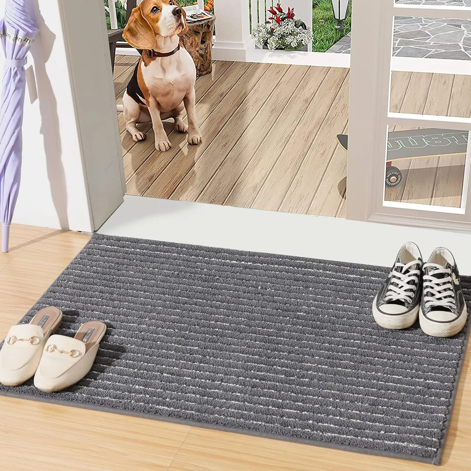 Dark Grey Indoor Door Mat 20"x32" - Absorbent, Anti-Slip Rug for Wet Shoes & Paws