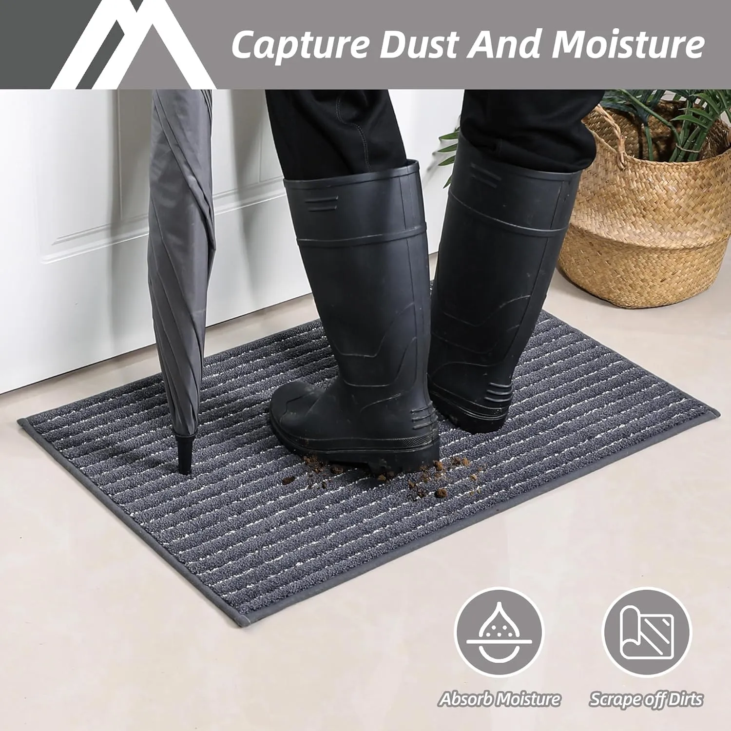 Dark Grey Indoor Door Mat 20"x32" - Absorbent, Anti-Slip Rug for Wet Shoes & Paws
