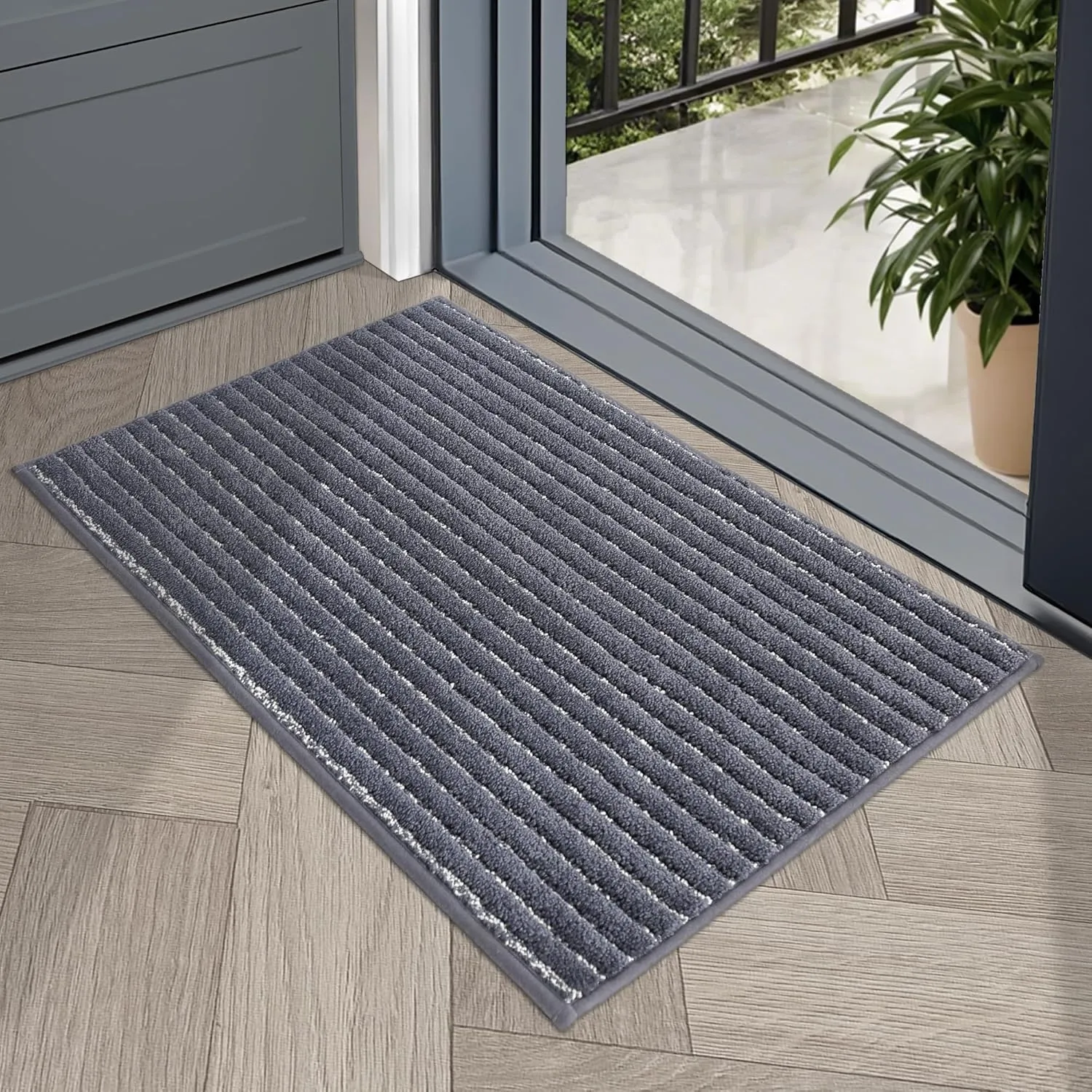Dark Grey Indoor Door Mat 20"x32" - Absorbent, Anti-Slip Rug for Wet Shoes & Paws