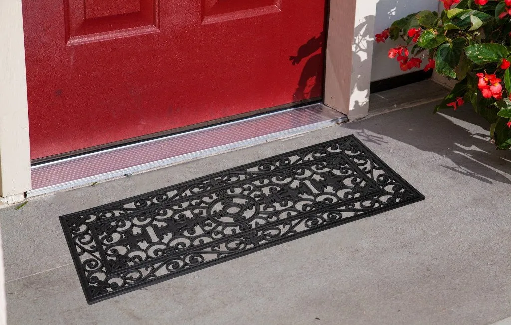 Fleur De Lis Wide Wrought Iron Welcome Rubber Mat