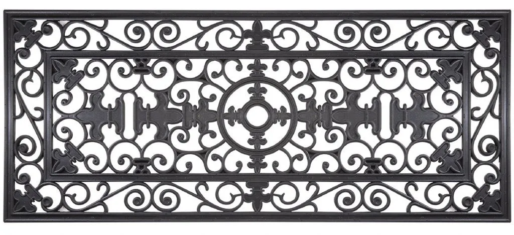 Fleur De Lis Wide Wrought Iron Welcome Rubber Mat