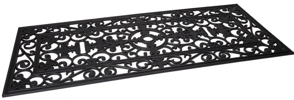 Fleur De Lis Wide Wrought Iron Welcome Rubber Mat