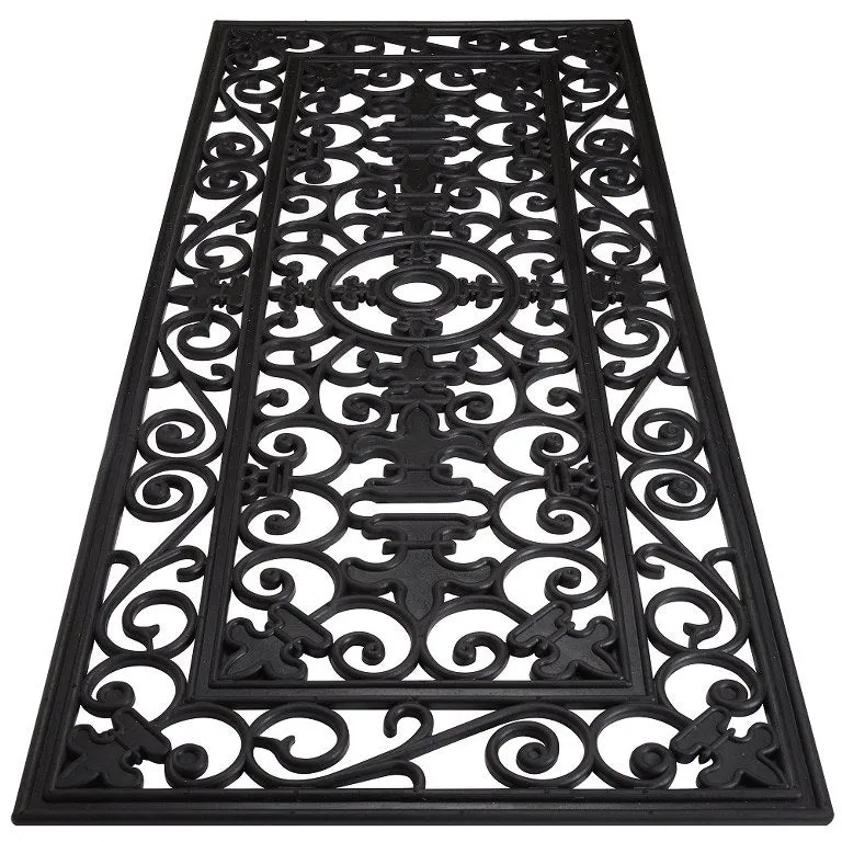 Fleur De Lis Wide Wrought Iron Welcome Rubber Mat