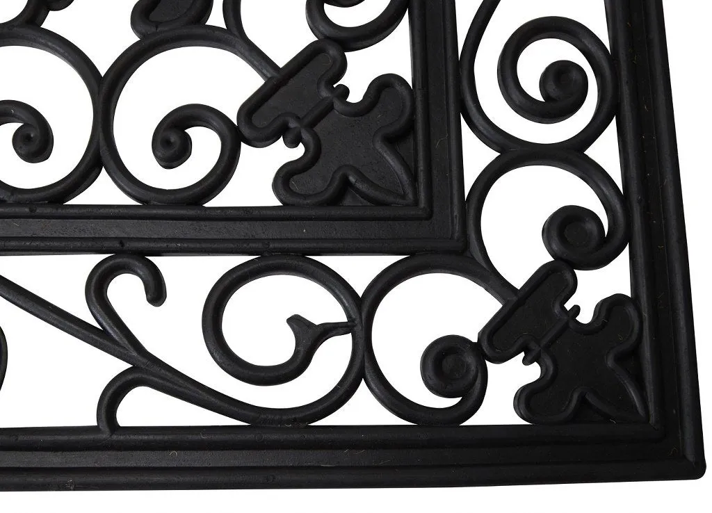 Fleur De Lis Wide Wrought Iron Welcome Rubber Mat