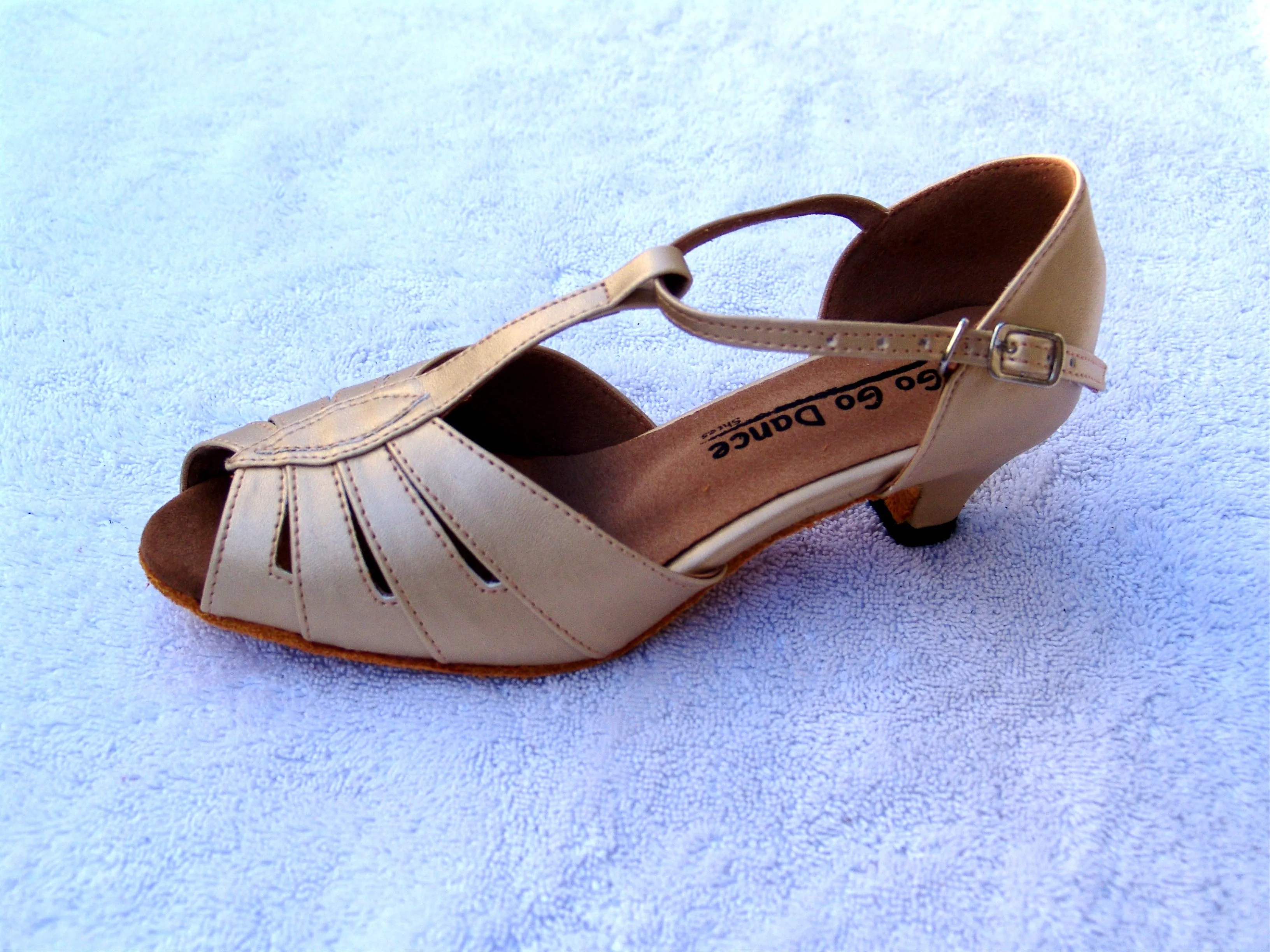 GO 7501 Tan Simulated Leather T - Strap Latin Shoe