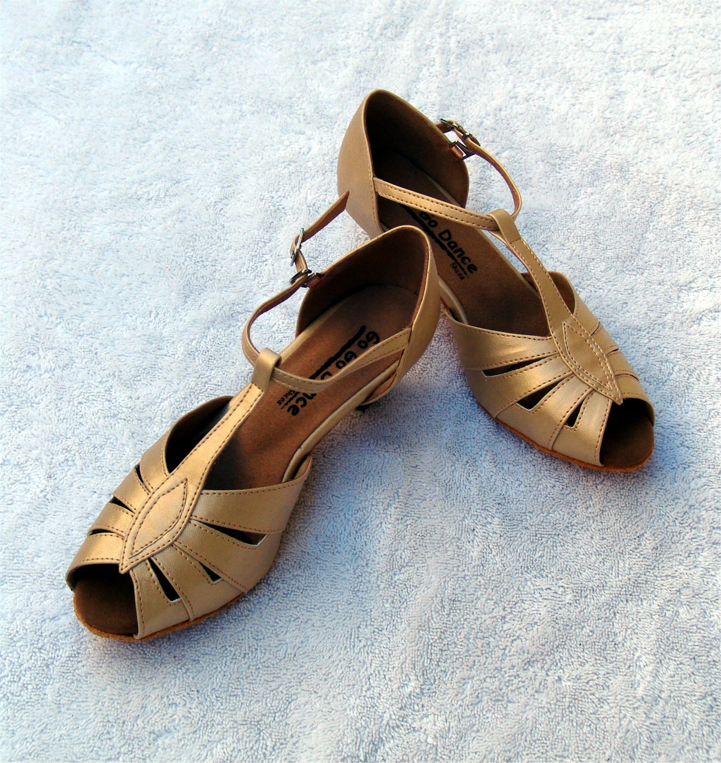 GO 7501 Tan Simulated Leather T - Strap Latin Shoe