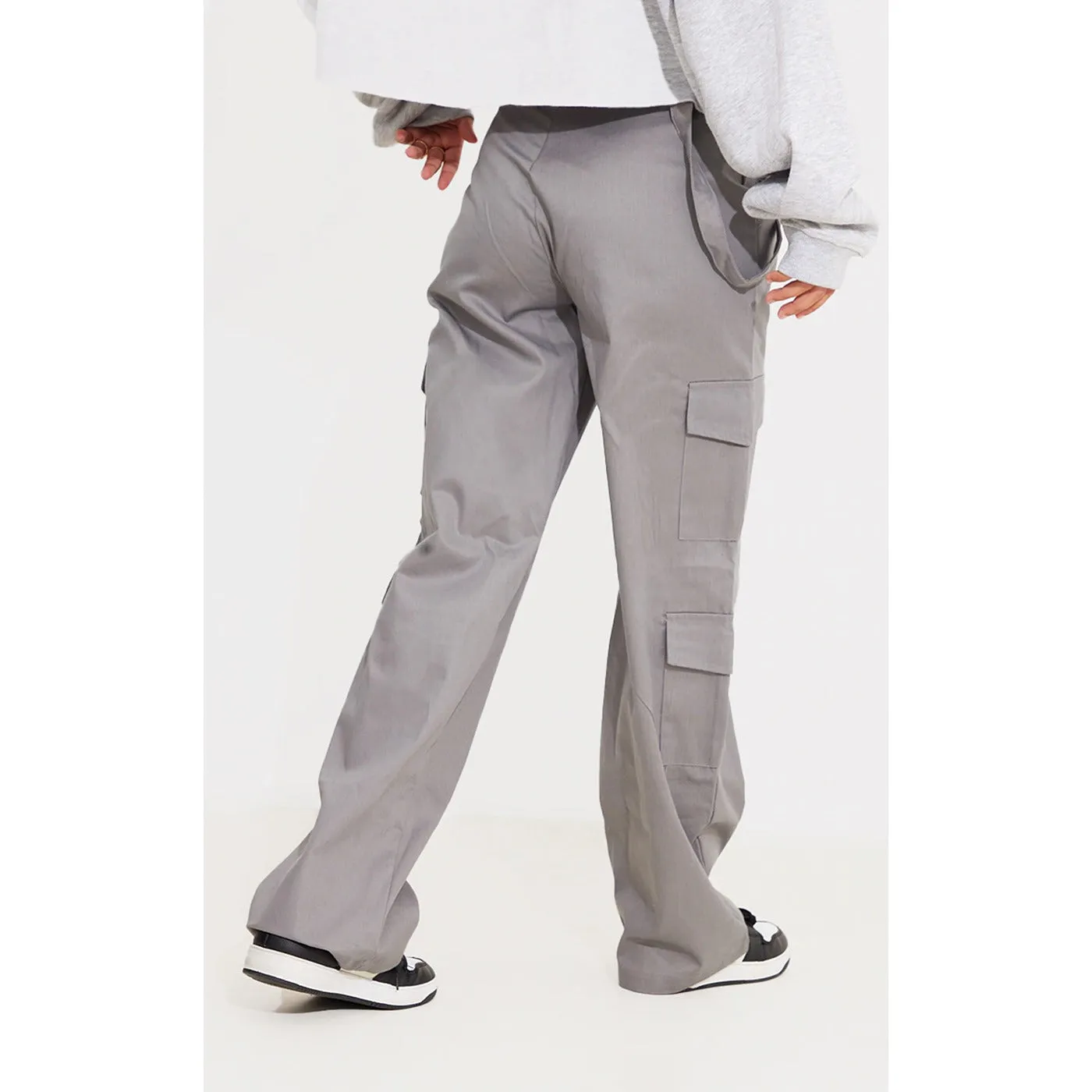 Grey Belted Cargo Straight Leg Trousers
