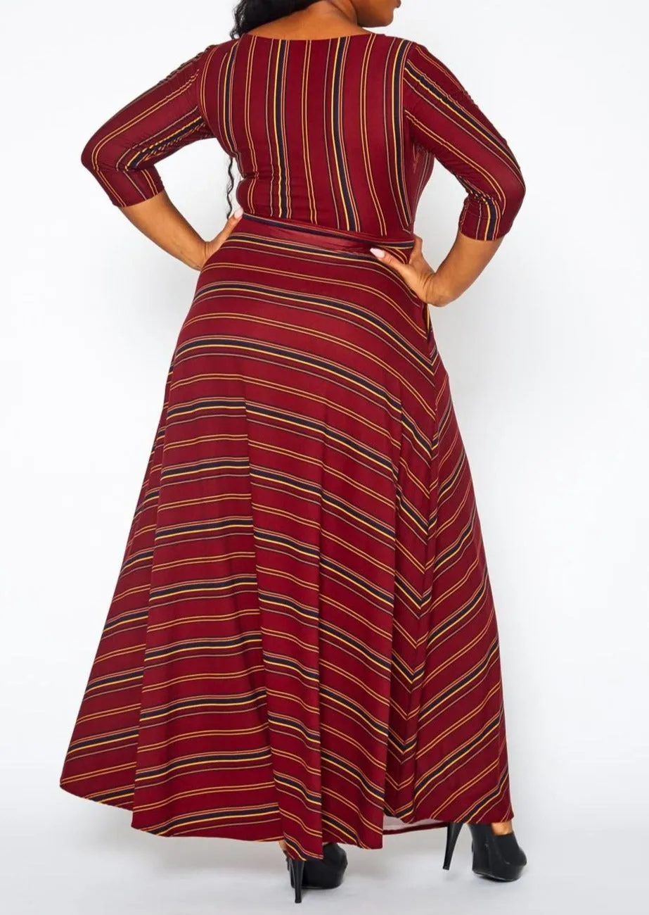 Hi Curvy Plus Size Women Multi Striped Flare Maxi Dress