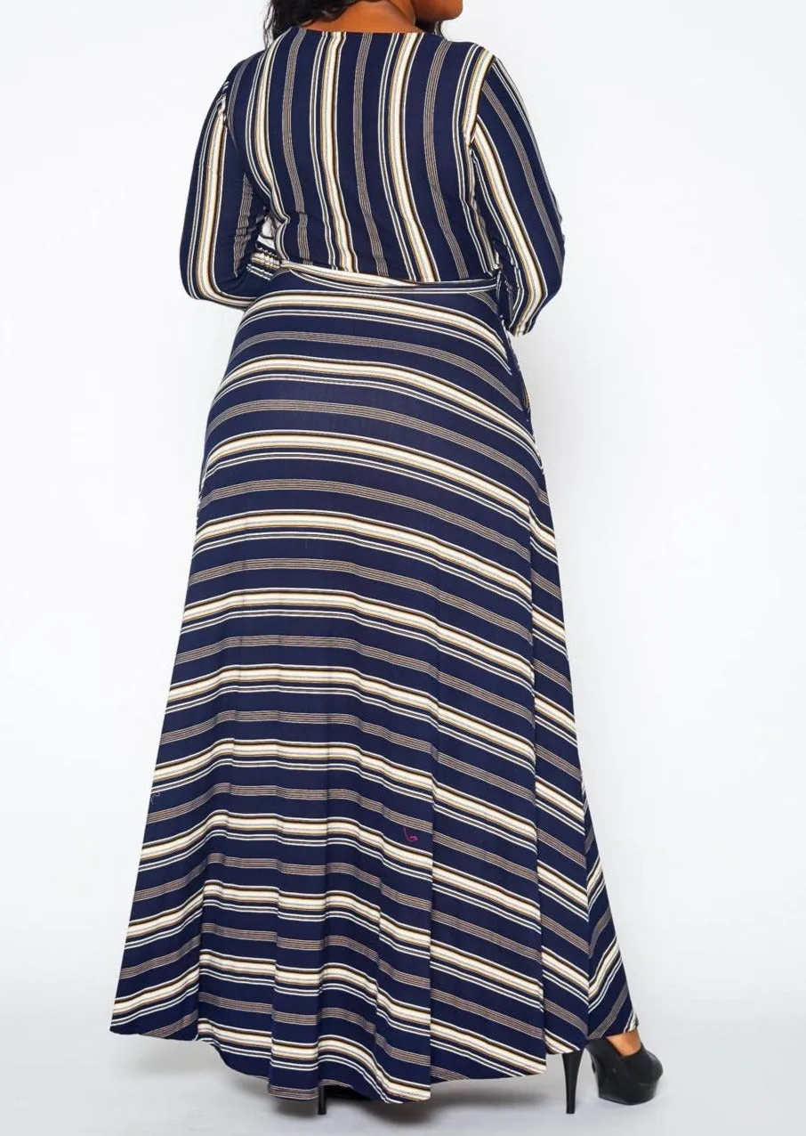 Hi Curvy Plus Size Women Multi Striped Flare Maxi Dress