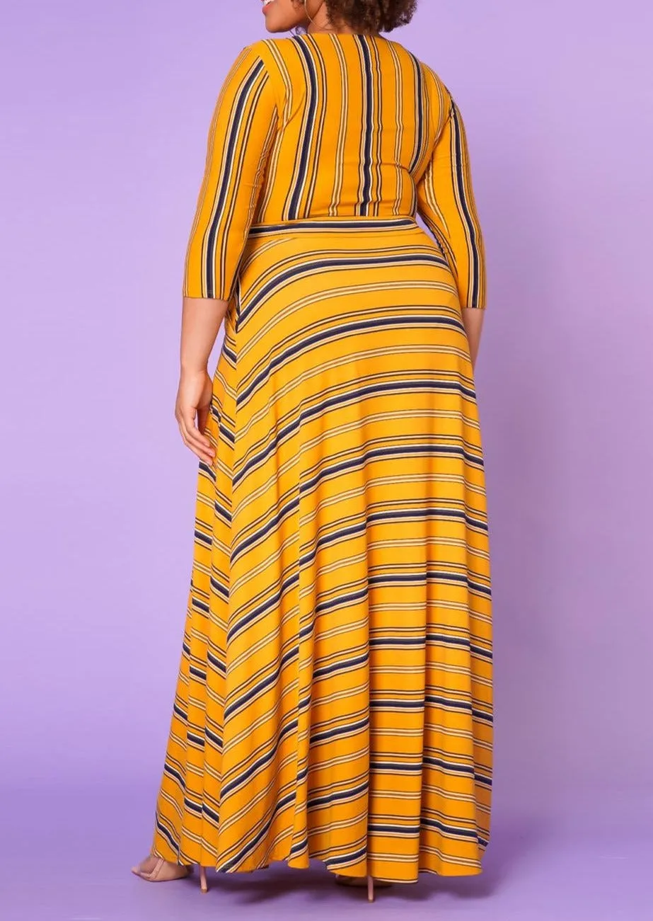 Hi Curvy Plus Size Women Multi Striped Flare Maxi Dress