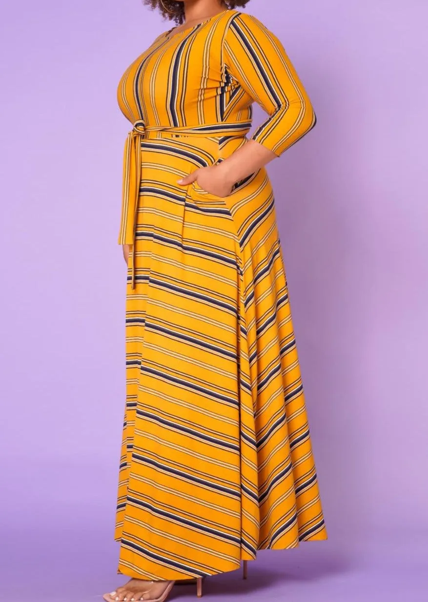 Hi Curvy Plus Size Women Multi Striped Flare Maxi Dress