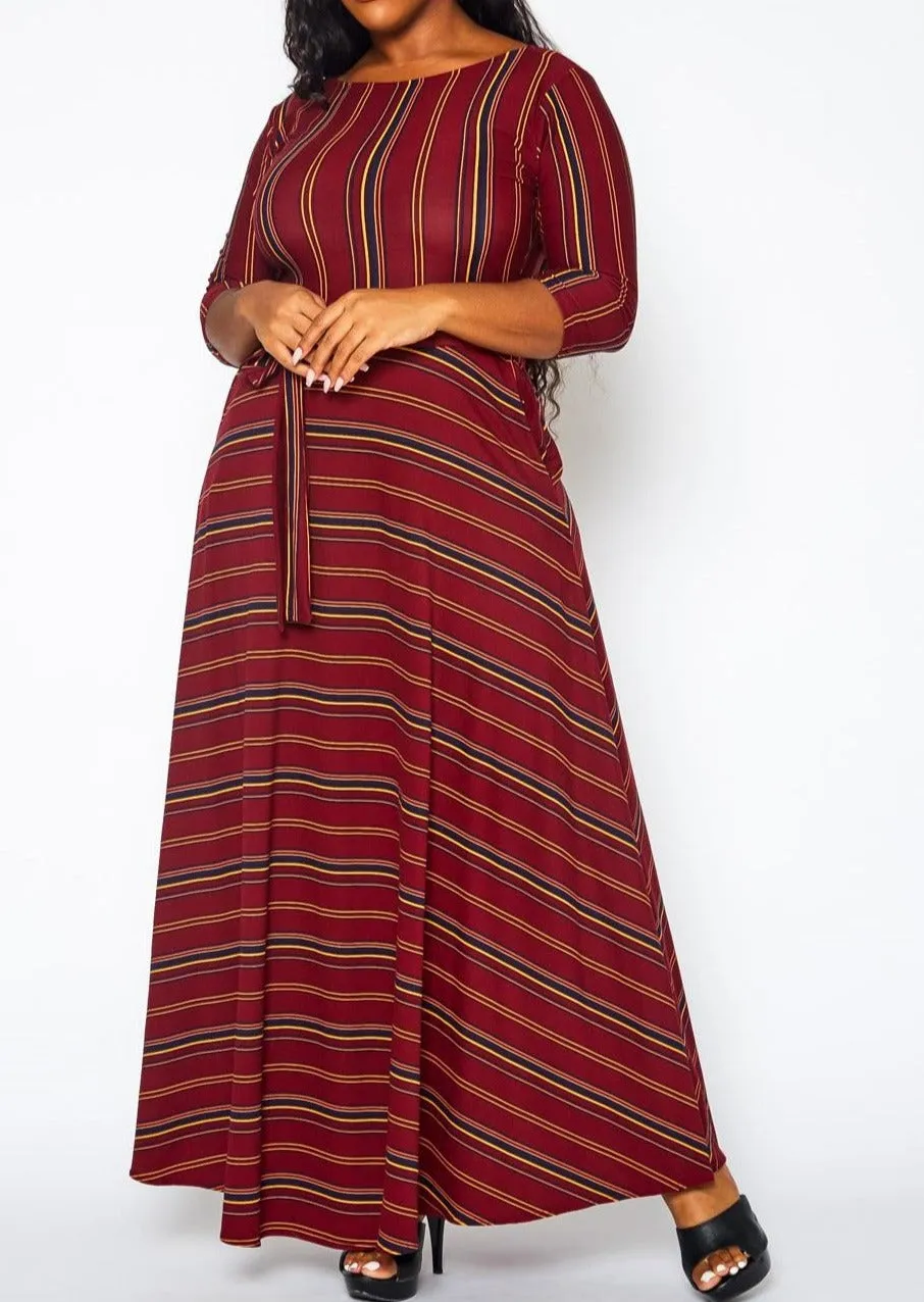 Hi Curvy Plus Size Women Multi Striped Flare Maxi Dress