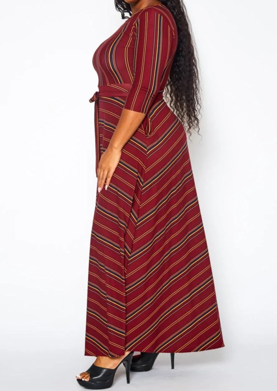 Hi Curvy Plus Size Women Multi Striped Flare Maxi Dress