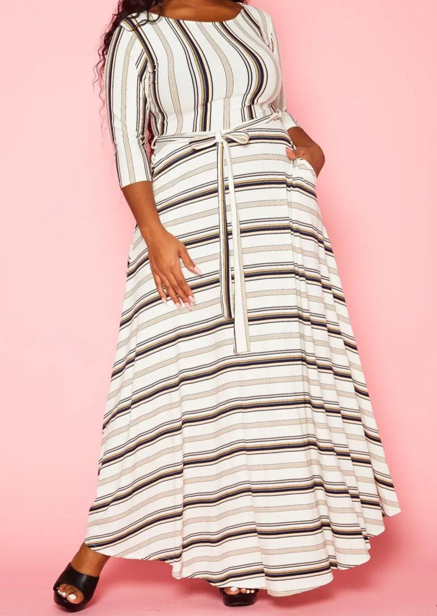 Hi Curvy Plus Size Women Multi Striped Flare Maxi Dress