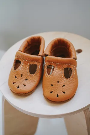 Honey Leather T-Strap Shoes