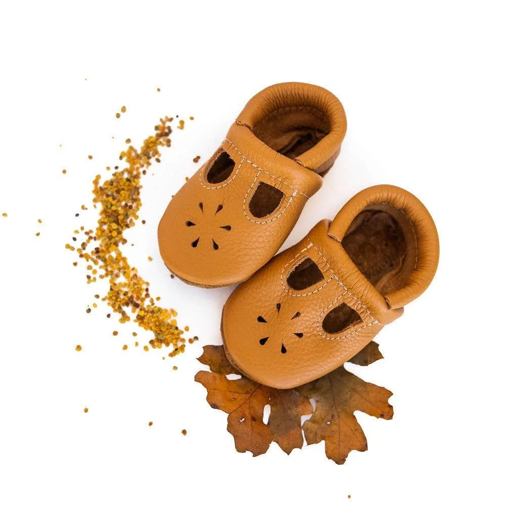 Honey Leather T-Strap Shoes
