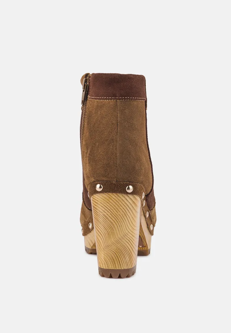 HURON Brown Fine Suede Patchwork Ankle Boots