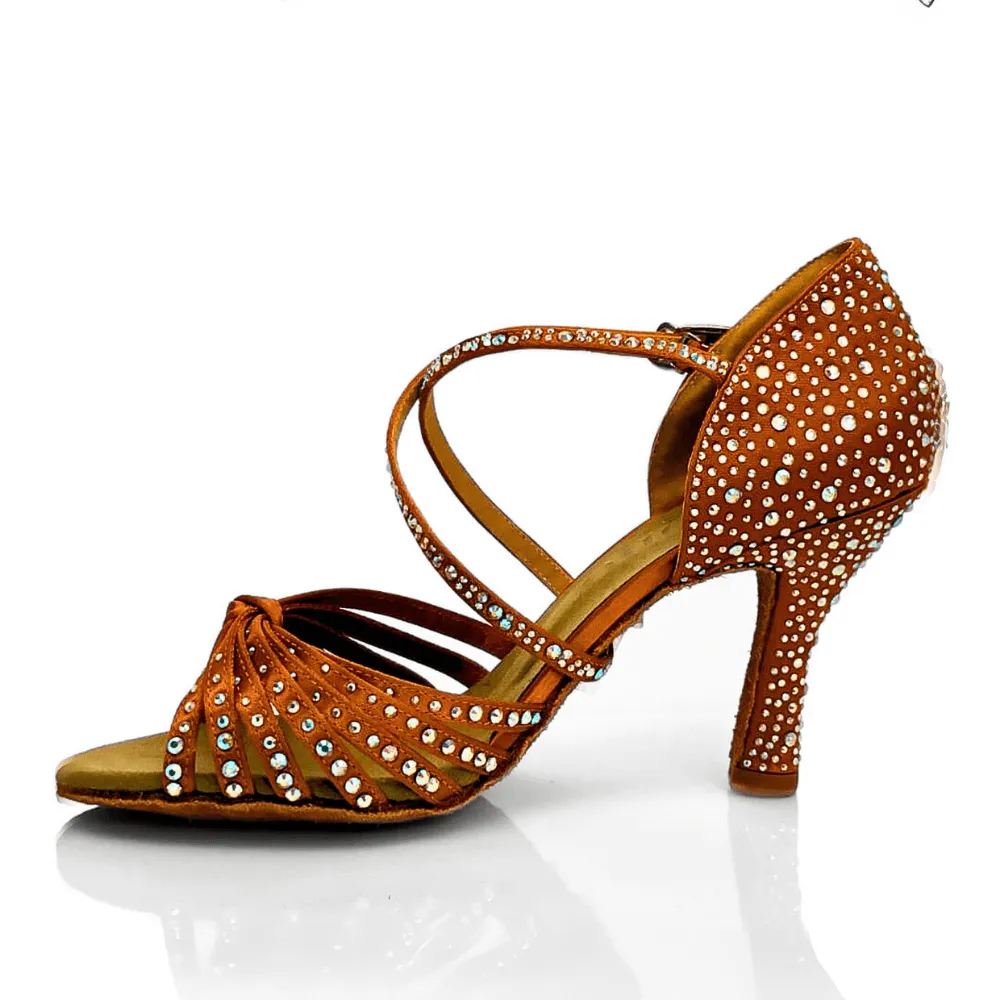 Jewel - Strappy Knot Crystal 3.5" Latin Performance Dance Shoes (Suede Sole)