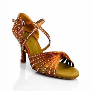 Jewel - Strappy Knot Crystal 3.5" Latin Performance Dance Shoes (Suede Sole)