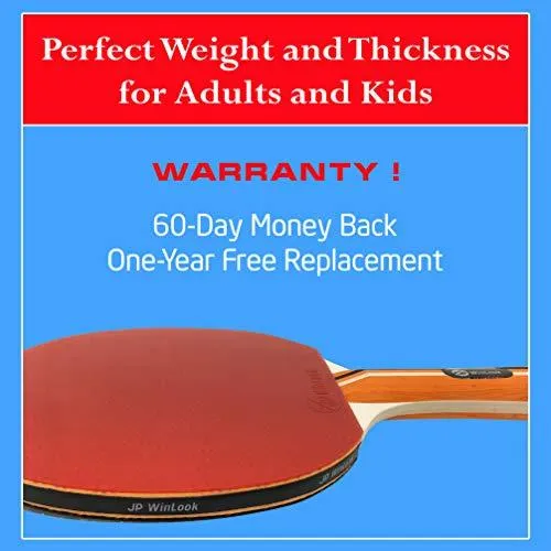 JP WinLook Ping Pong Paddle - 4 Pack Pro Premium Table Tennis Racket Set, 8 Professional Game Balls, Spin Rubber Bat, Training/Recreational Racquet Kit, Accessories Bundle, Portable Cover Case Bag
