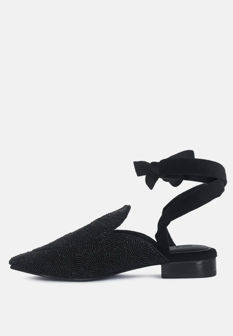 KUBA African Intricate Embroidery Black Mules