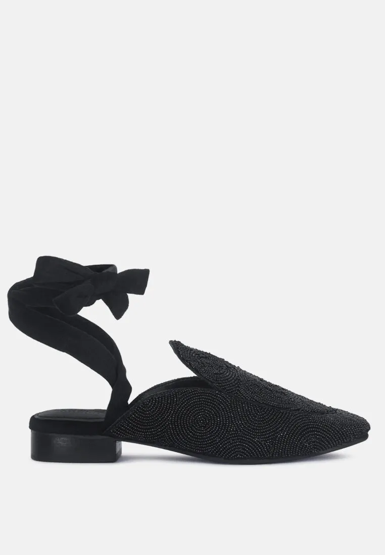 KUBA African Intricate Embroidery Black Mules