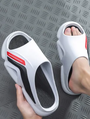Men Color Block Single Band Slides, Casual Outdoor EVA Slippers