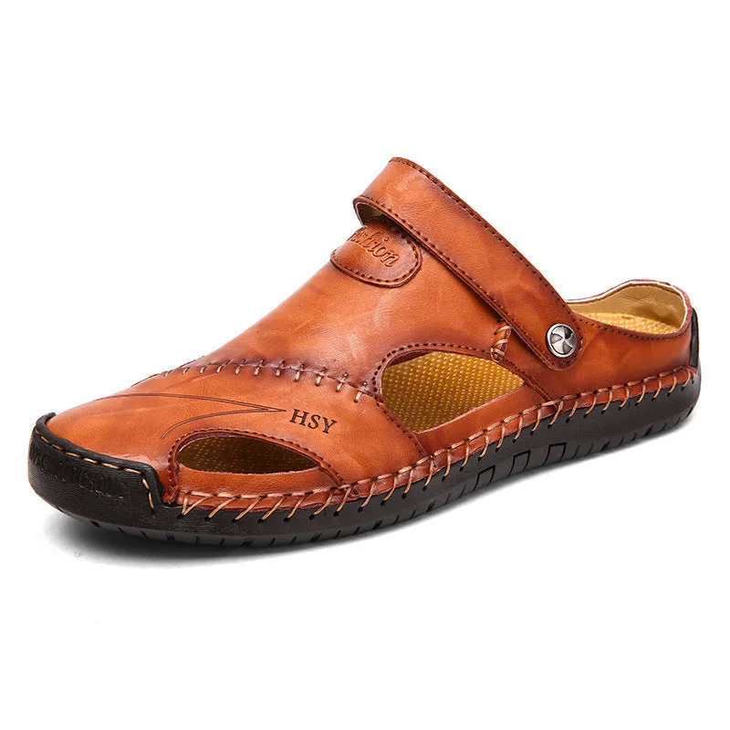 Men's Casual Closed Toe Leather Adjustable Handmade Sandals Water